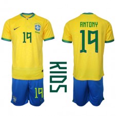 Brasilien Antony #19 Hemmaställ Barn VM 2022 Korta ärmar (+ Korta byxor)
